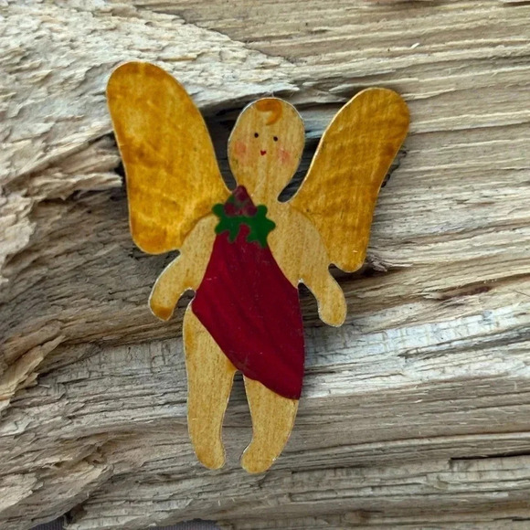 Vintage Artisan Metal Angel Brooch Pin Christmas Hand Painted on Metal - Picture 4 of 4